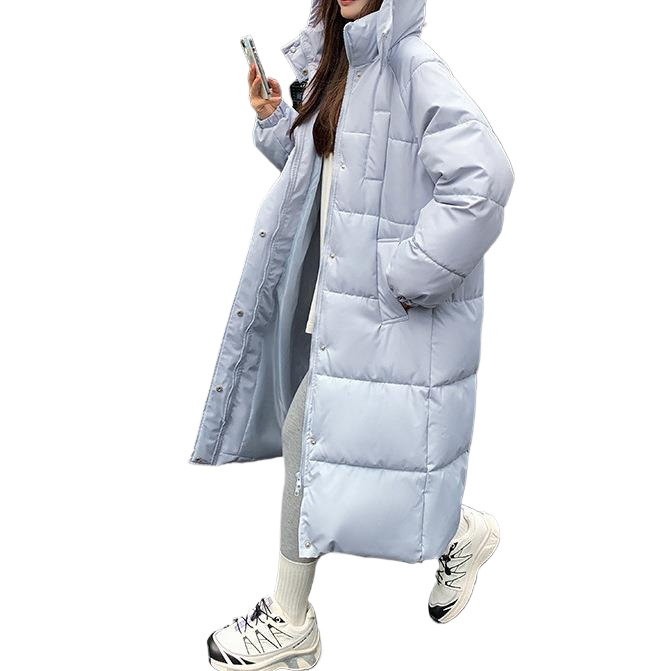 2025 새로운 겨울면 패딩 재킷 여성의 긴 무릎 길이 패딩 면화 패딩 된 느슨한 빵 의류 후드