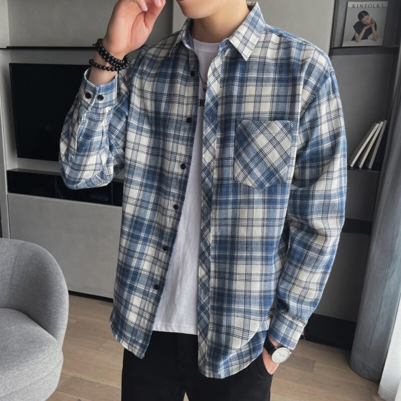 Long-sleeved plaid shirt men's spring and autumn 2024 new fashion brand Japanese loose casual shirt coat men's clothing
