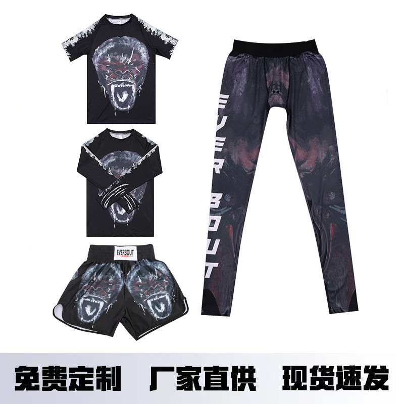 Cross-border combat adult boxing training suit, Muay Thai fighting suit, shorts, quick-dry short-sleeve four-piece boxing set