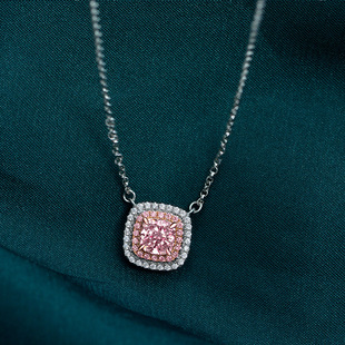 Shipei jewelry 2ct high carbon diamond necklace 925 silver pillow-shaped 6*6 Ice Flower cut European and American diamond yellow necklace 40 + 5cm