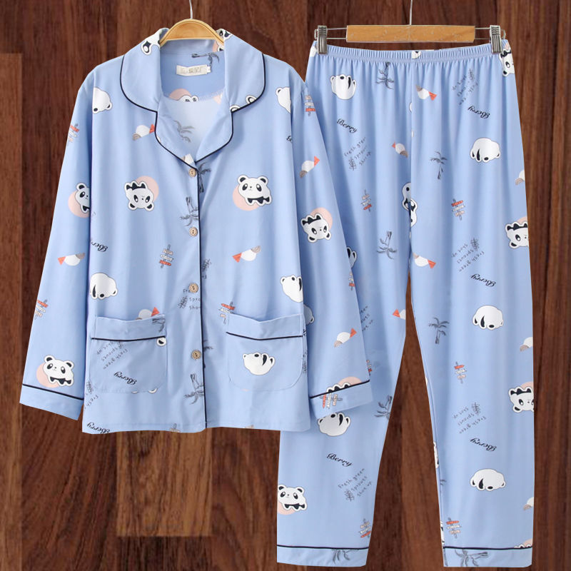 100% algodón más el tamaño de los pijamas de las mujeres Primavera, Otoño e Invierno manga larga suelta de mediana edad y joven confinamiento desgaste del hogar traje de verano