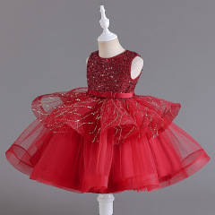 外貿新款女童蛋糕裙禮服歐美兒童公主裙蓬蓬婚紗生日表演服連衣裙