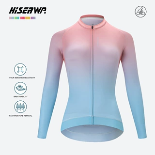 Hiserwa清仓女骑行长袖渐变亮色自行车服装单车服骑行装备