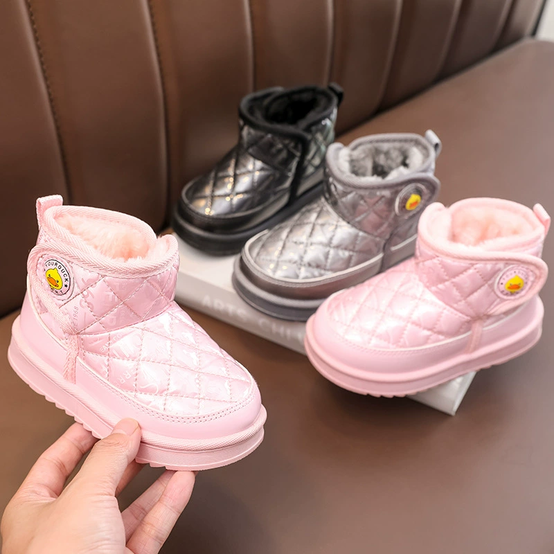 Зимние мужчины и женщины плюшевые толстые хлопчатобумажные ПУ водонепроницаемые противоскользящие детские снежные сапоги