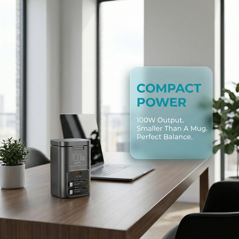 Nitrogen-cooled 100W smart magnetic wireless charger, multi-port desktop charger with retractable cable, fast charging for laptops and mobile phones