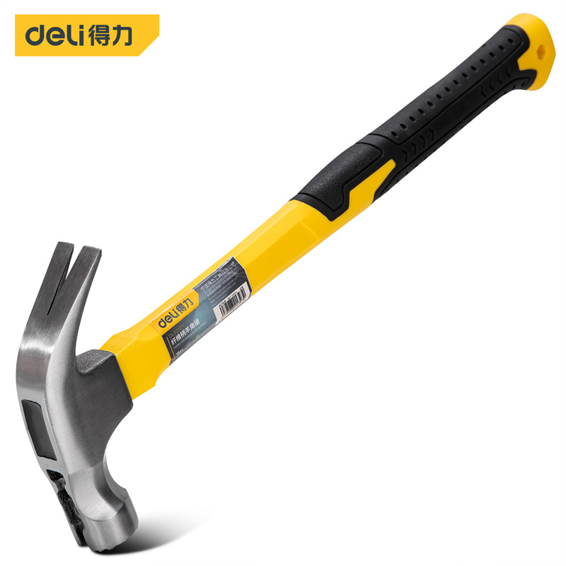 得力纤维柄羊角锤带磁性卡槽防滑敲击面起钉锤子0.75kg圆头
