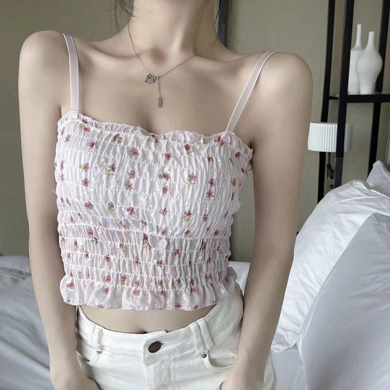 Chic French Floral Backless Cami Top