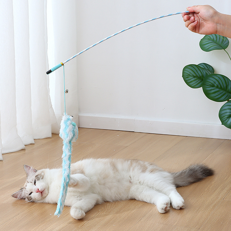 Fábrica al por mayor HAVO felpa gato juego palo interactivo gato juguete caramelo color rayas larga cola ratón divertido gato palo
