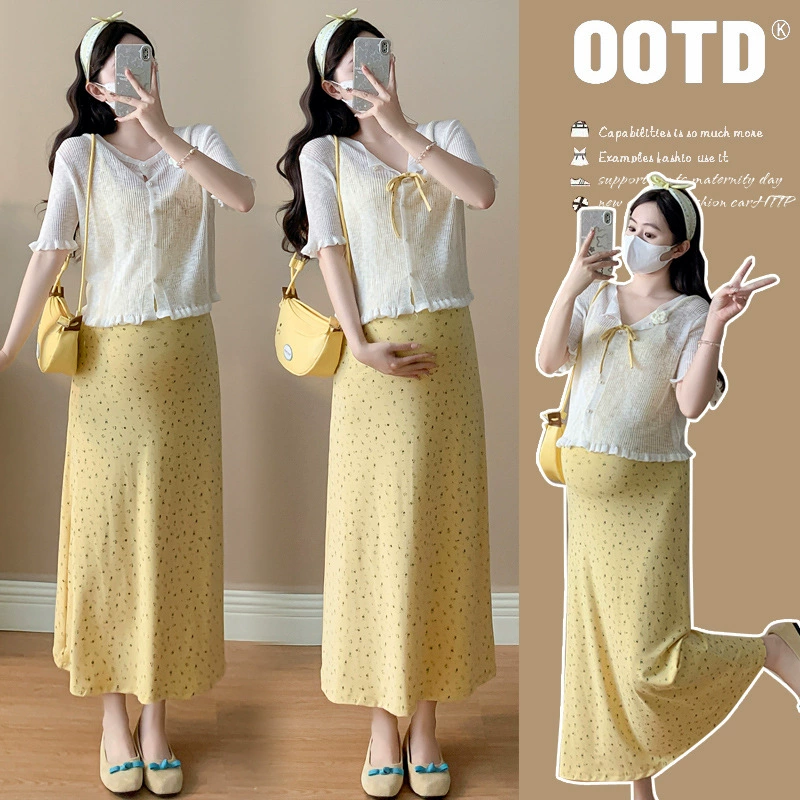 Одежда для беременных Летнее платье новый 2025 Французский цветок Платья для беременных с короткими рукавами Солнцезащитный костюм для беременных