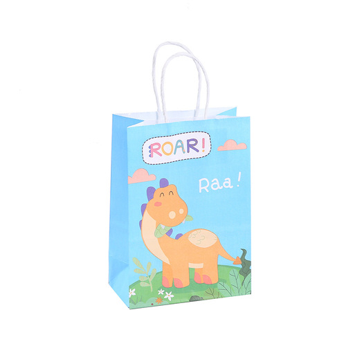 Amazon Exclusive Cartoon Gift Bag Cute Small Dinosaur Colored Kraft Paper Handbag Party Gift Paper Bag