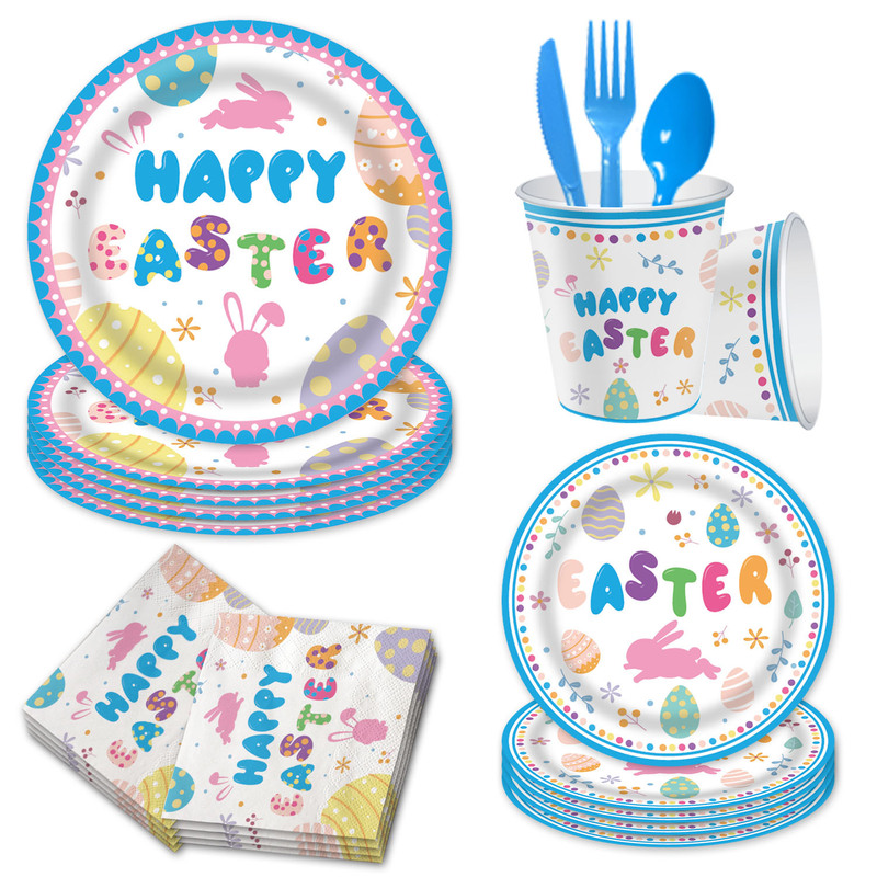 Easter rabbit decoration party party supplies disposable paper tray tissue pull flag paper cup suit tablecloth wholesale