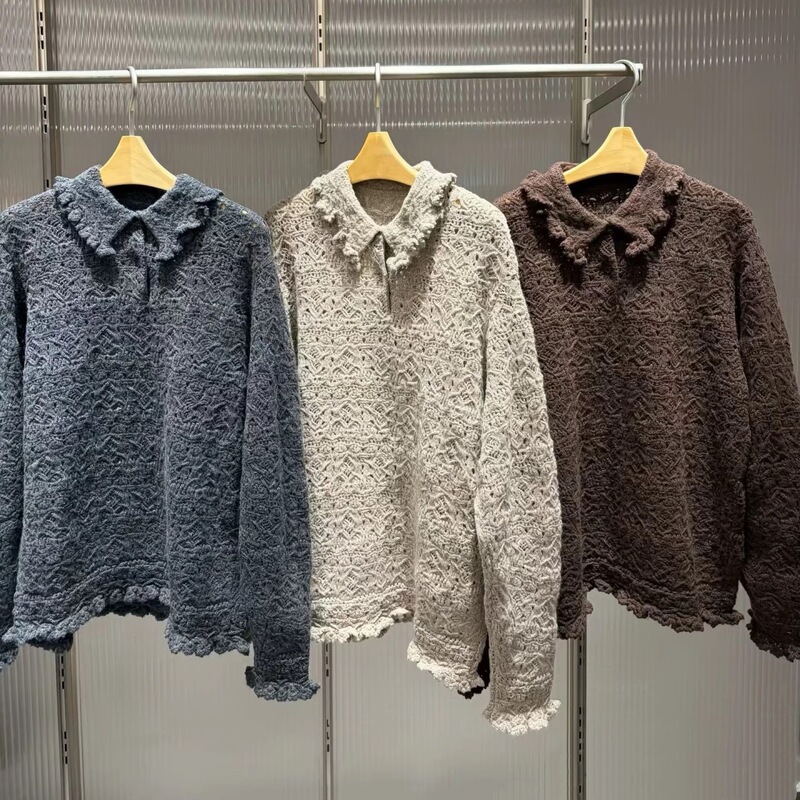 In-stock Jiangnan Mall same style 2026 autumn new knitted sweater jacquard plush lapel sweater casual pullover