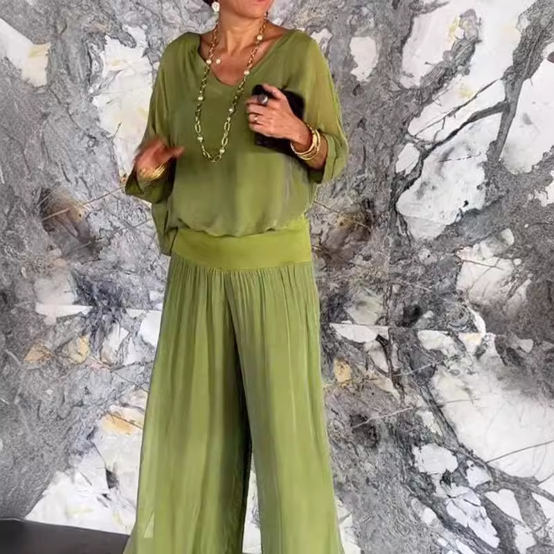 Frauen Kleidung mode heißer verkauf einfarbig chiffon anzug_voghion.com