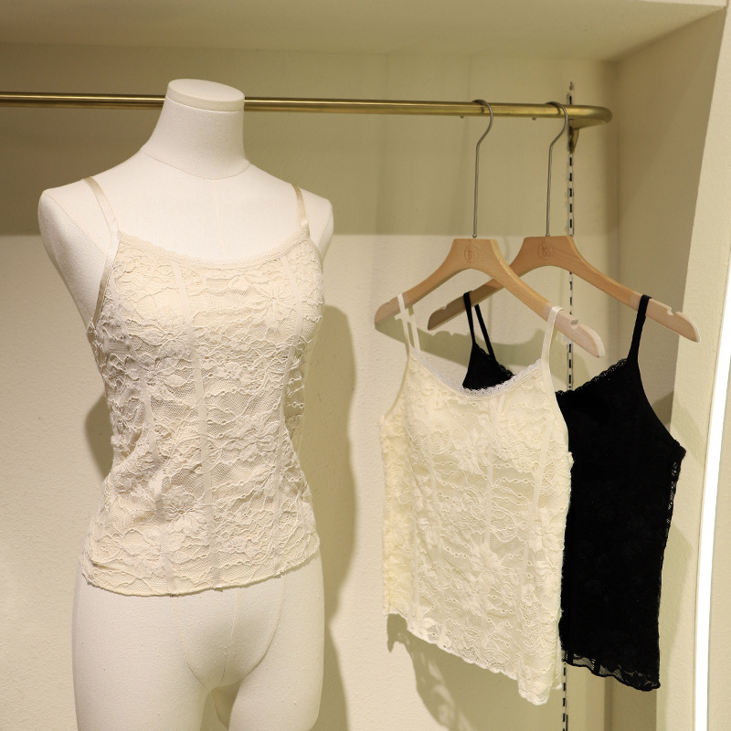 Early Autumn Pure Desire Style down Lace Camisole Hot Girl Vest with Fixed Chest Pads, Slimming Inner Wear and Outer Wear Vest