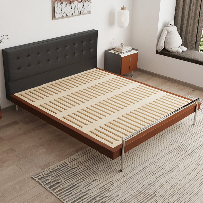 Pequeño apartamento cama de cuero nórdico simple y moderno retro suave cama principal cama de matrimonio cama doble de cuero de 1,8 m