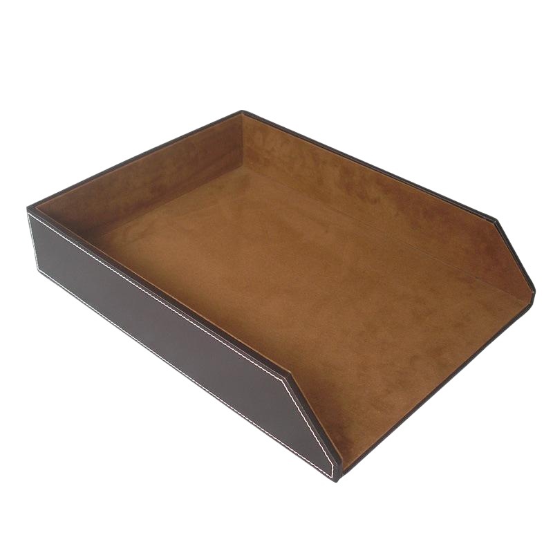 Bandeja de documentos A4 de cuero de alta gama para uso en oficinas comerciales, bandeja apilable de una sola capa para archivos, bandeja de almacenamiento y organización de recibos de oficina.