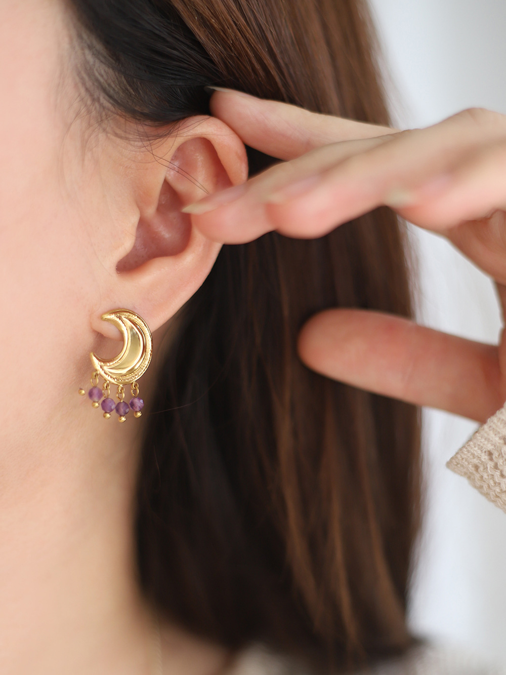 Moon Pattern Real Gold Plated Moon 304 Stainless Steel Cute Modern Style Waterproof Non Tarnish Drop Earrings