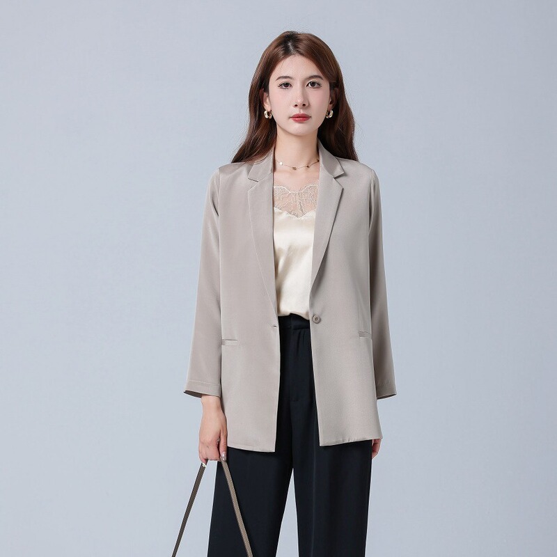 2024 new silk suit women's spring and autumn mulberry silk commuter loose top long sleeve lapel mid-length coat