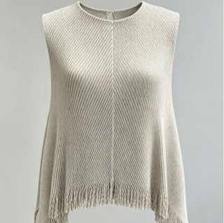 Directly from the Manufacturer: Issey Miyake Pleated Sleeveless Vest Top, Round Neck Tassel Casual Top, Casual High-End Tassel Style