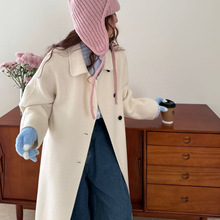 韩系翻领单排扣直筒复古宽松腰带中长款双面羊绒大衣女毛呢外套冬