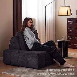 中古侘寂风榻榻米客厅组合布艺沙发 法式奶油风羊羔绒豆腐块沙发