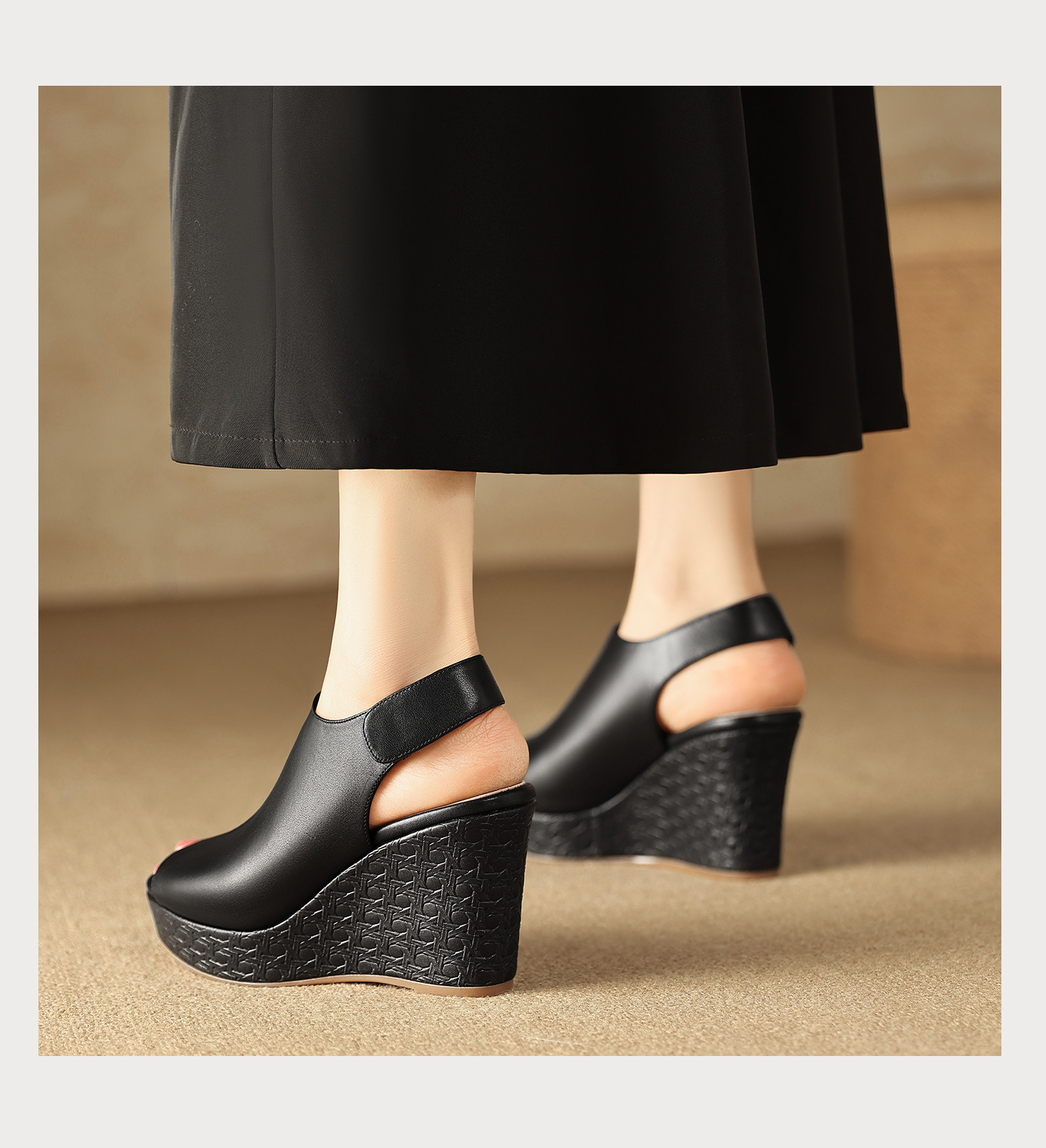 Sandal cao gót nữ quai ngang mũi hở đế xuồng gót 9 cm — màu đen, màu trắng ngà chi tiết 19