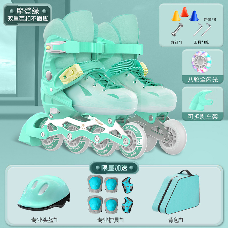 Flashing green helmet, protective gear, backpack