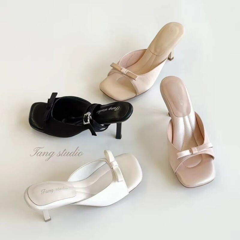 Women's bowknot high-heeled sandals in stock~~Three-way wear, comfortable slip-on sandals for women, summer outdoor wear, stylish open-toe design Women's bowknot high-heeled sandals in stock~~Three-way wear, comfortable slip-on sandals for women, summer outdoor wear, stylish open-toe design