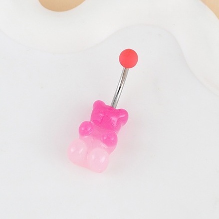 Cute Pink Bear And Evil Eye Belly Button Ring For Women_voghion.com