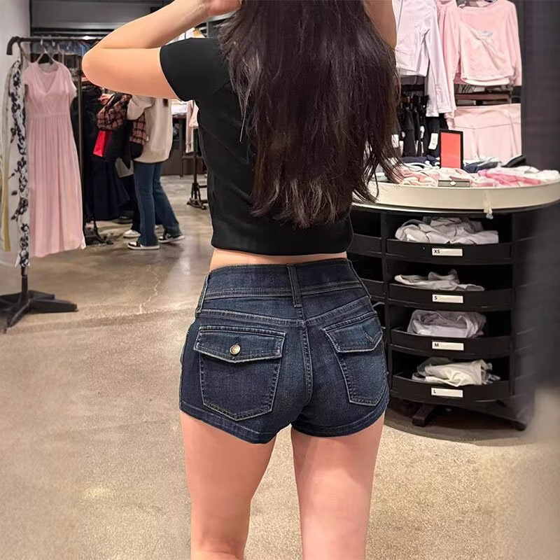 American Retro Hot Girl Low Waist Blue Gray Denim Shorts Women's Summer New Tight Hip Stretch Slimming Hot Pants American Retro Hot Girl Low Waist Blue Gray Denim Shorts Women's Summer New Tight Hip Stretch Slimming Hot Pants