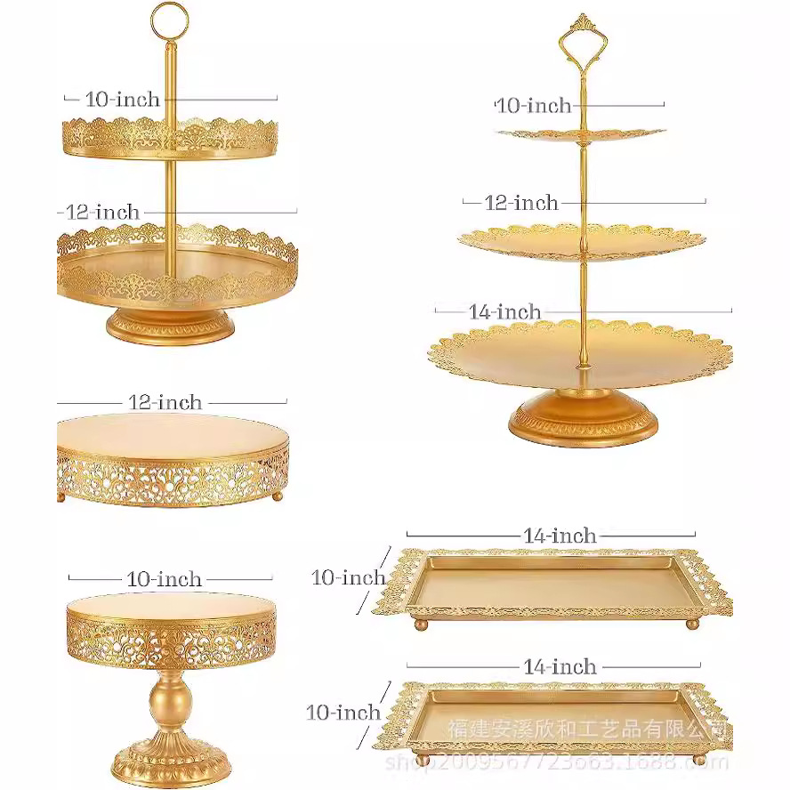 Estante de pastel europeo de hierro forjado conjunto de decoración de boda postres tienda de bocadillos estante de baile prop bandeja de pastel