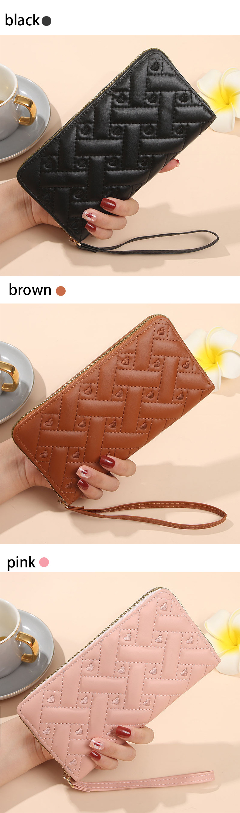 Frau Einfarbig Pu Seitlicher Reißverschluss Brieftaschen display picture 11