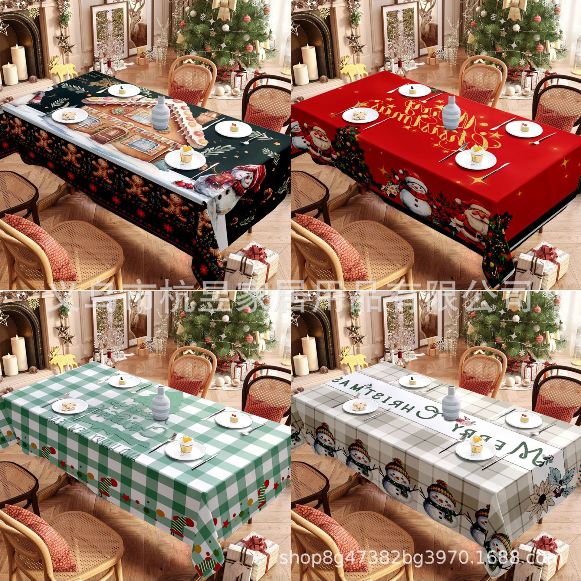 New Christmas Tablecloth Christmas Tree Snowman Printed Pattern Tablecloth Cross-Border Amazon Temu Dining Table Holiday Decoration