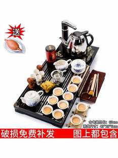 ✅ Kung Fu Tea Set Household Complete Set Ceramic Purple Sand Kung Fu Tea Set Solid Wood Tea Tray Tea Table Tea