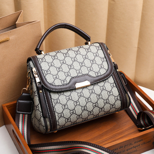 Bag Lady  New Fashion Korean Style Single Shoulder Bag Retro Print Handbag Crossbody Bag Wide Strap Dropshipping One Piece