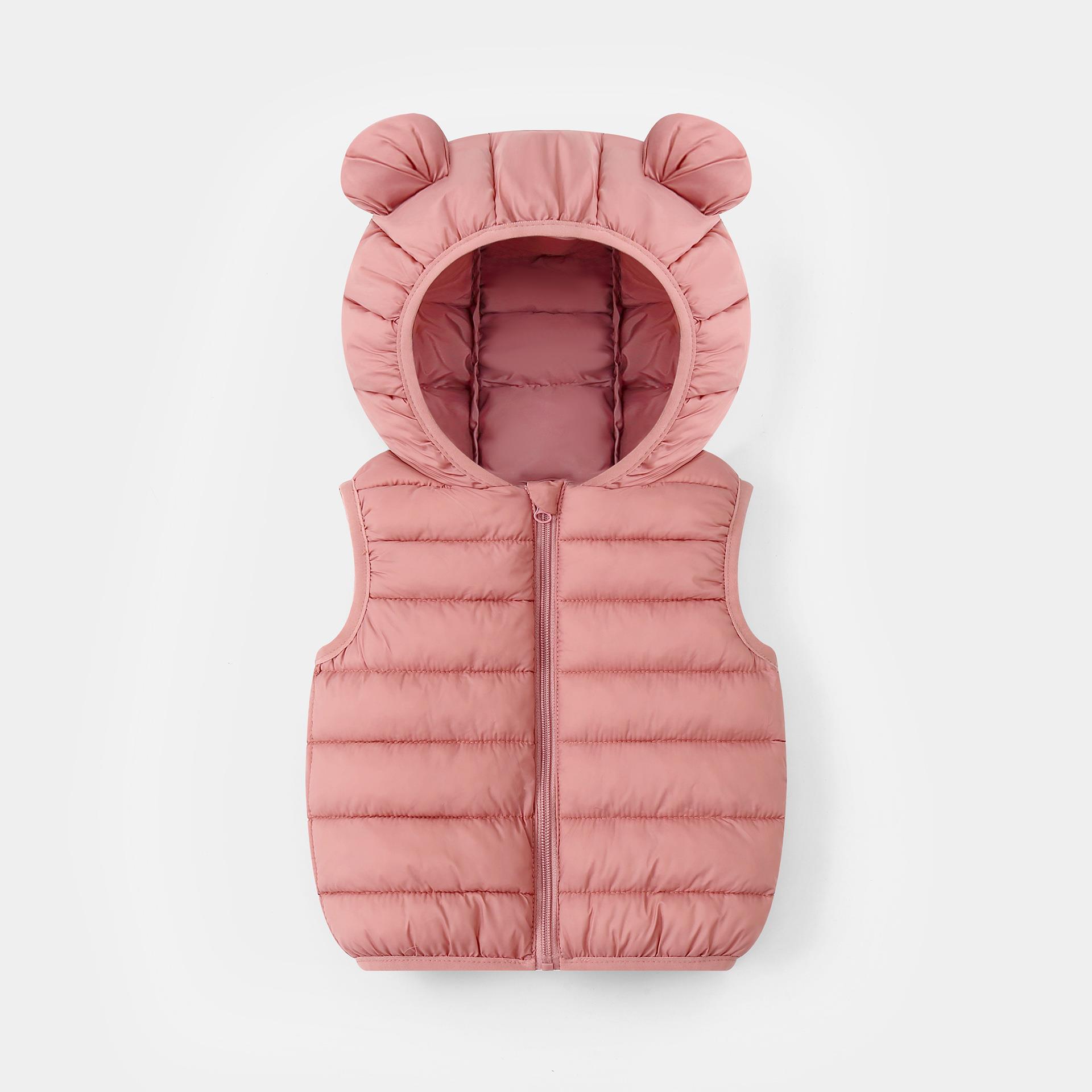 Chaleco de algodón con capuchón de color sólido chaleco de algodón de pluma para niños y niñas lindos y delgados hombros primavera y otoño caliente dentro y fuera