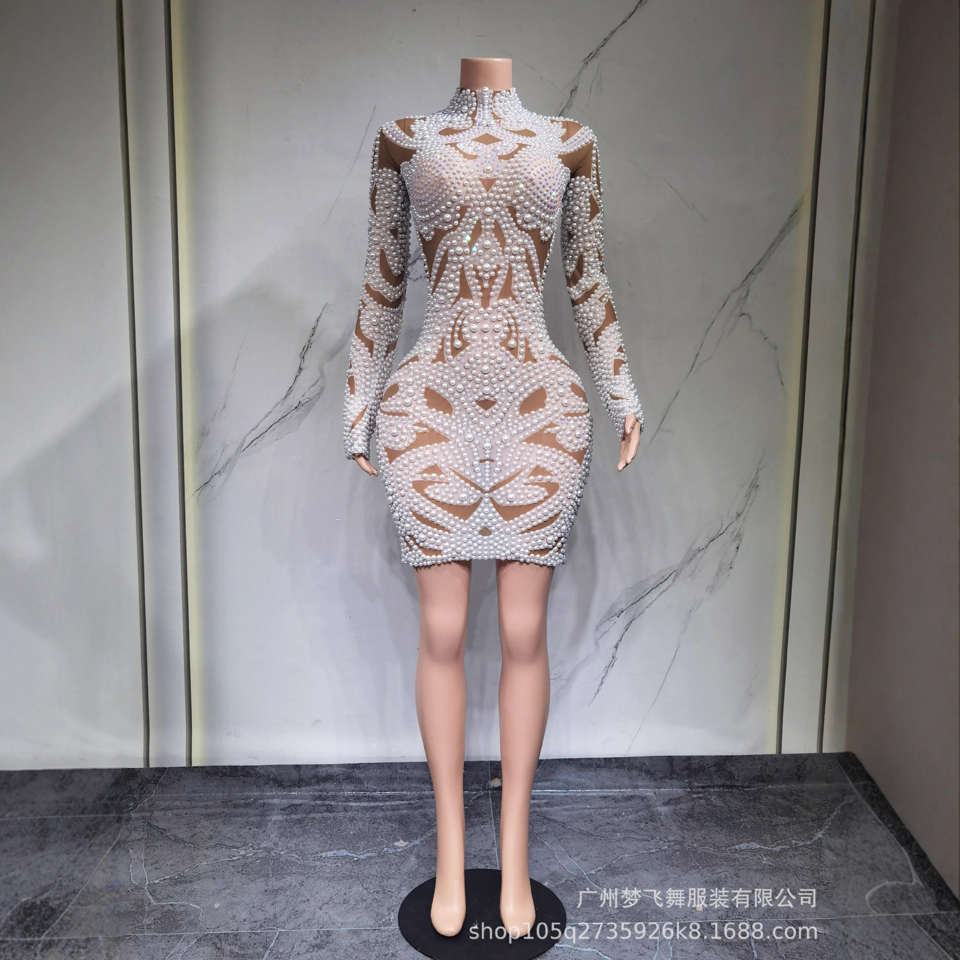 演出服夜店酒吧女珍珠连体长裤短裙舞队gogo珍珠裙修身包臀连衣裙