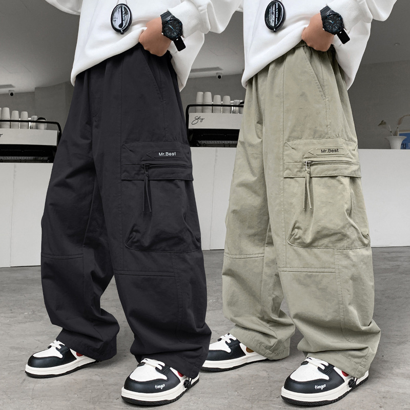 Boys' Pants Spring Outfit, Large Children's Cargo Pants 2026 New Model, Children's Spring and Autumn Pure Cotton Casual Long Pants for Teenagers