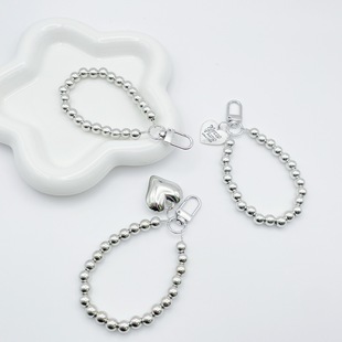 Factory direct new creative ins plating silver 8mCCB bead lanyard bag hanging love pendant earphone set accessories