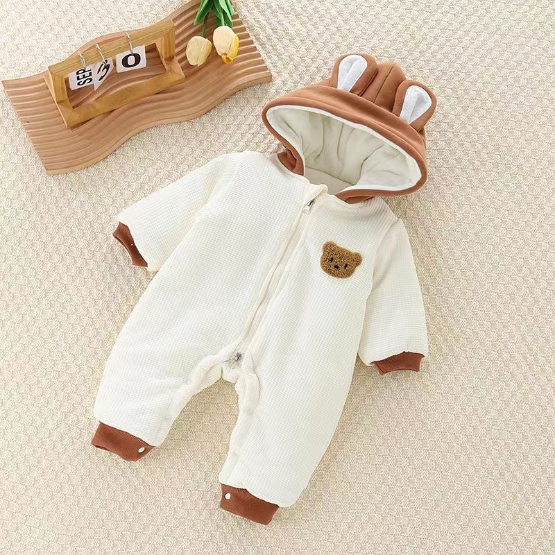 Bebé engrosamiento de dibujos animados ropa de invierno cálida de una pieza traje de escalada de algodón grueso para bebés abrigo de algodón para recién nacidos versión coreana del traje de escalada