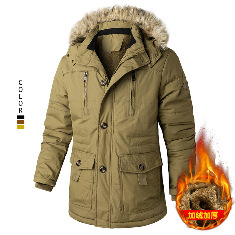 Winter Hooded Cotton Jacket for Men, Warm Fleece-Lined Coat, Thick Cotton Clothing, Large Size Men's Cotton-Padded Jacket, Coat Customer Service