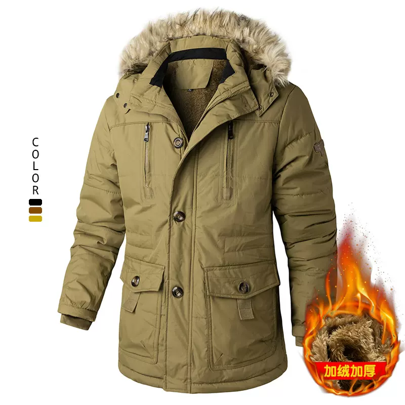 2024冬季连帽棉服男装保暖加绒外套 加厚棉衣男士大码棉袄COAT