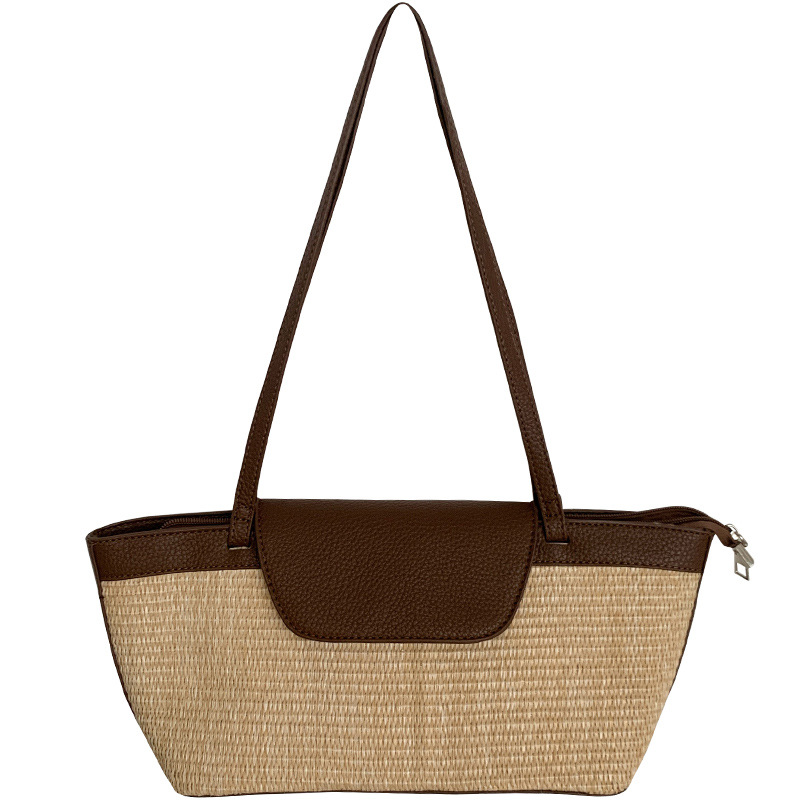 Handmade Rattan Shoulder Bag With Leather Trim And Seagrass_voghion.com
