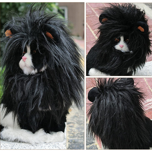 Cross-border manufacturer headwear, wigs, hats, funny costumes for pet cats, puppy and cat costumes, lion headgear