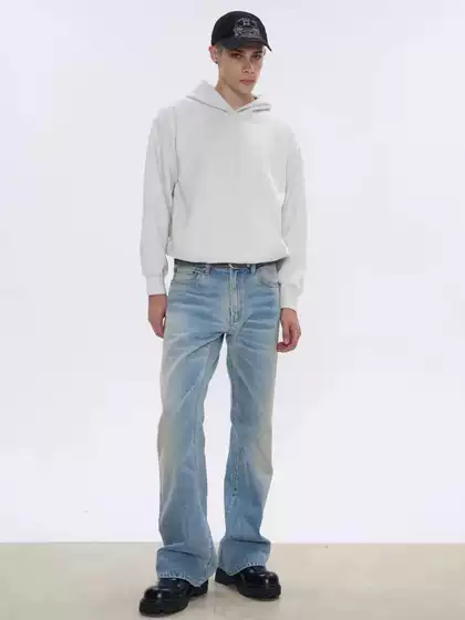 Auticup Ice Blue Vintage 517 Style Jeans Washed Slim Bootcut Straight Leg Washed Denim Pants