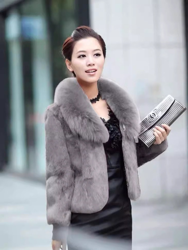 2024 Autumn/Winter Fur Coat for Women, Short Style, Faux Rex Rabbit Fur, Slimming Fit, Faux Fur Overcoat with Fox Fur Collar—Elegant and Chic