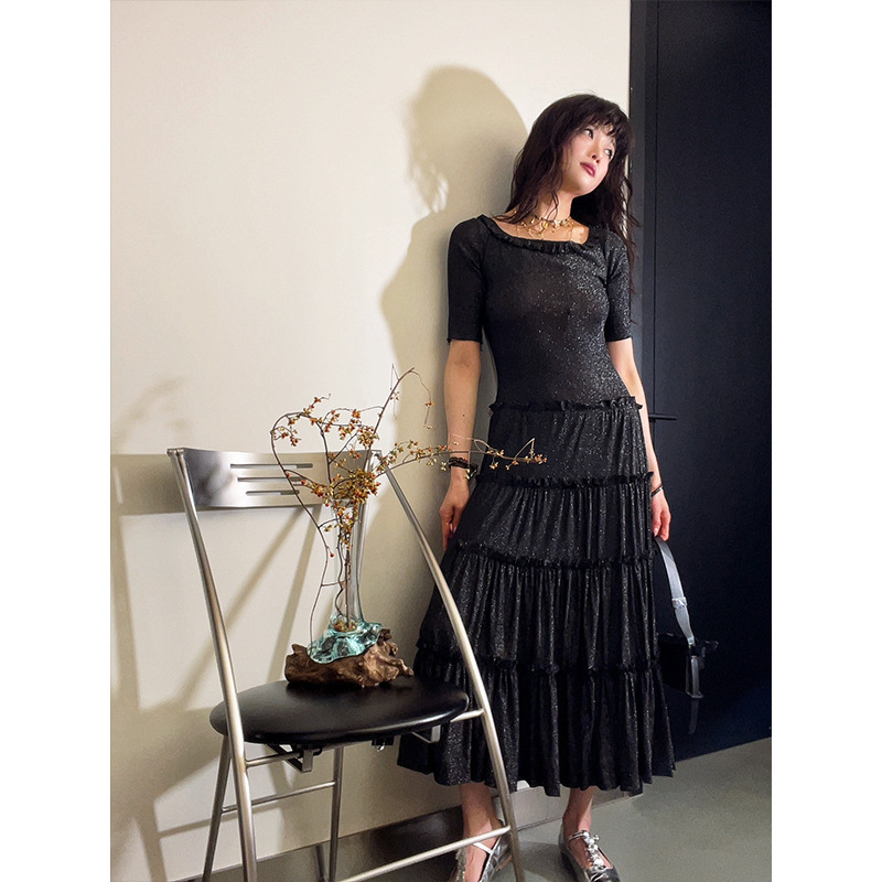 Designer Women's Dress Knitted Brilliant Silk Wood Ear Side Cake dress Designer Women's Dress Knitted Brilliant Silk Wood Ear Side Cake dress