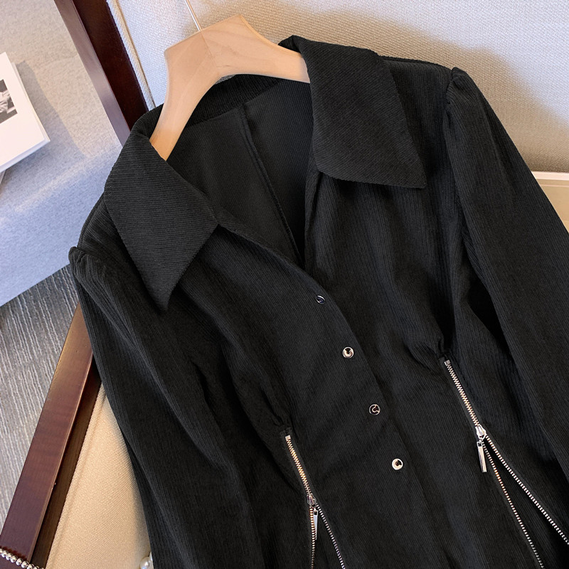 (2개) 플러스 사이즈 프렌치 스타일 세련된 폴로 칼라 셔츠 여성의 2024 봄 새로운 도착 통통녀 타이트한 허리 슬리밍 스타일 탑