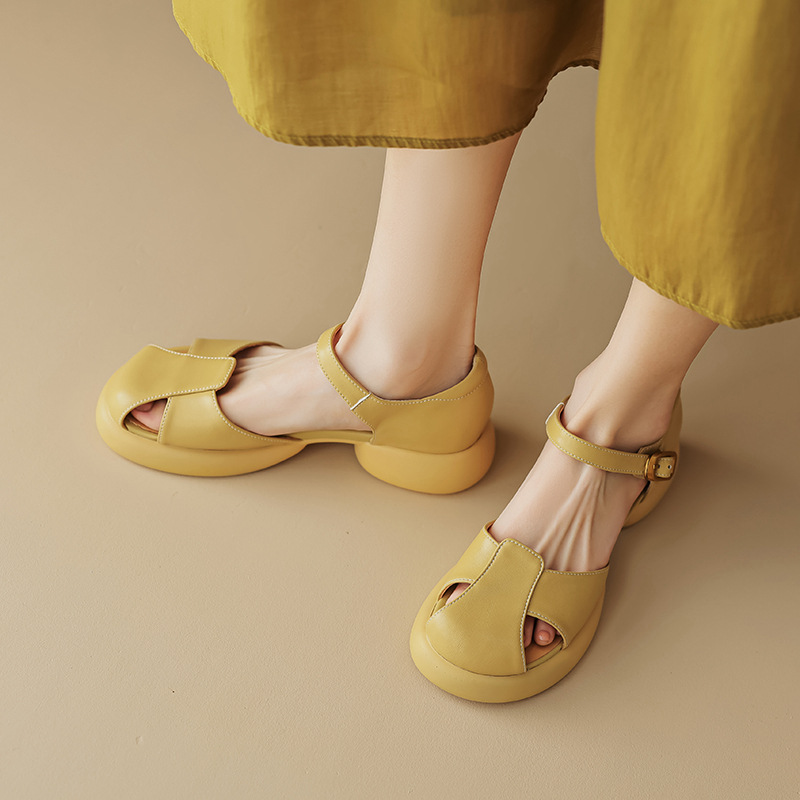 Sandal nữ quai ngang đế dày gót thô phong cách thể thao — Màu vàng ngỗng