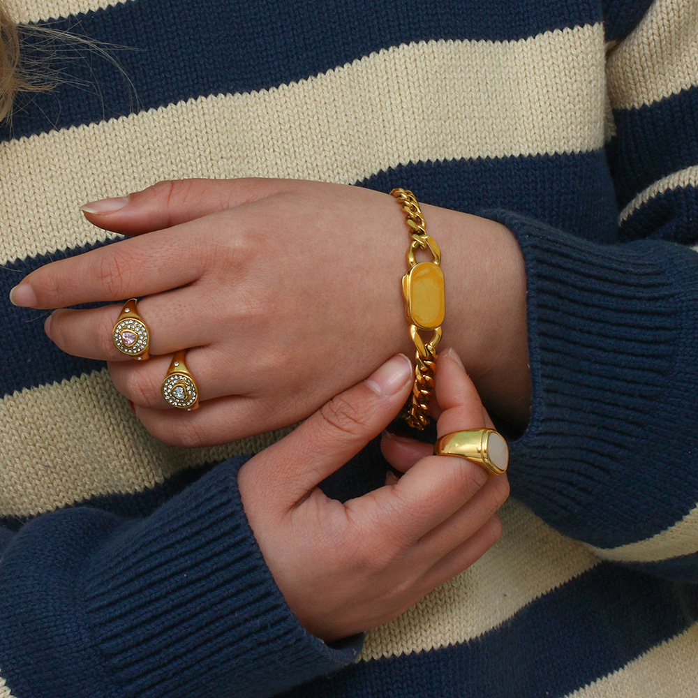 Fashion Stainless Steel Plated 18K Golden Smooth Oval Buckle Large Chunky Chain Necklace